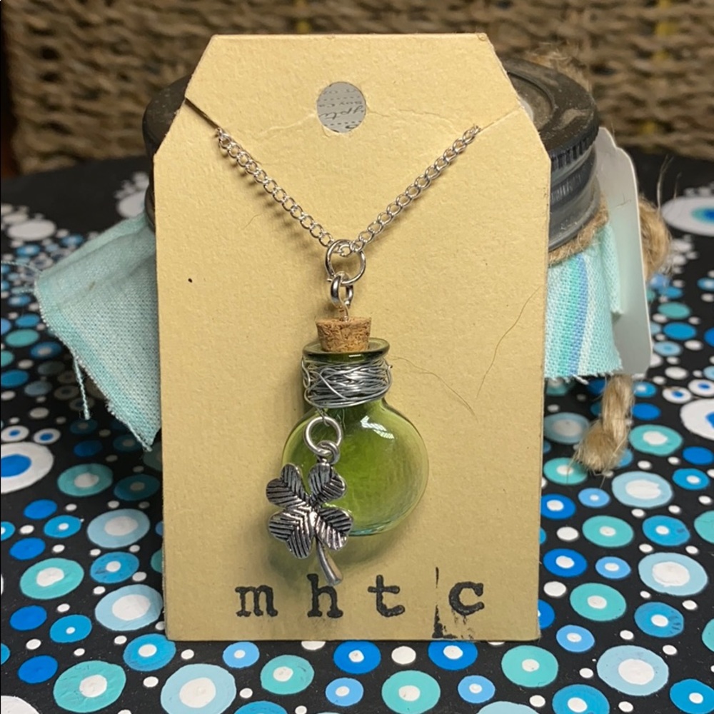 Tiny Green Bottle with Clover Charm